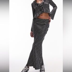 Topshop satin polka dot bias maxi skirt